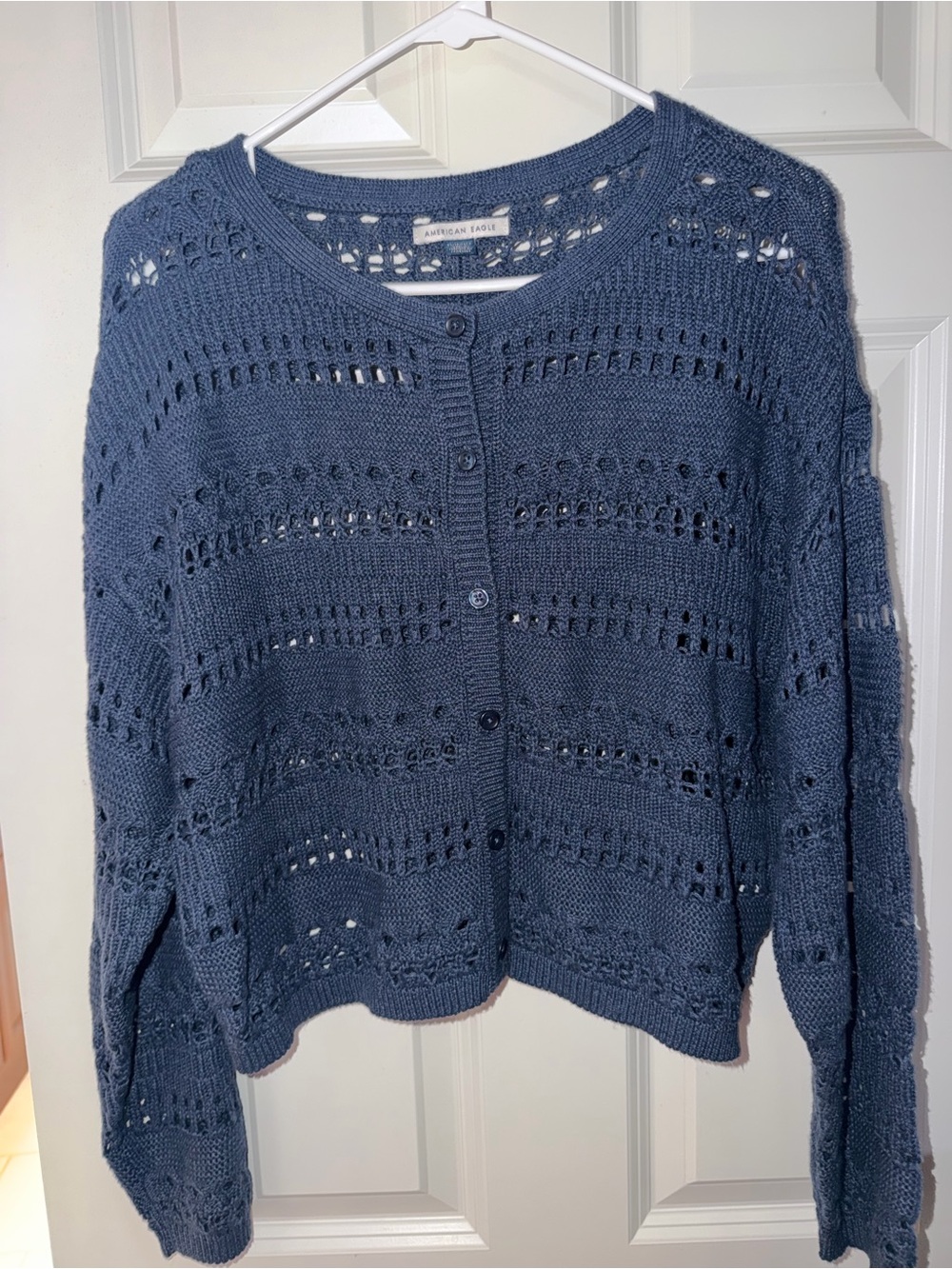 American Eagle Outfitters Blue Openwork Knit Button-Front Sweater Size XS